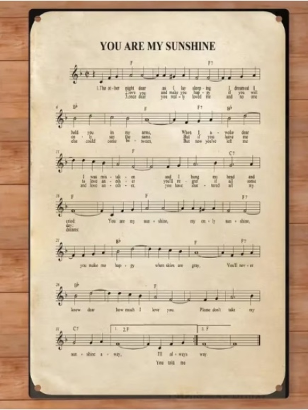 "You Are My Sunshine" Metal Music Score Sign - Picture 1 of 4